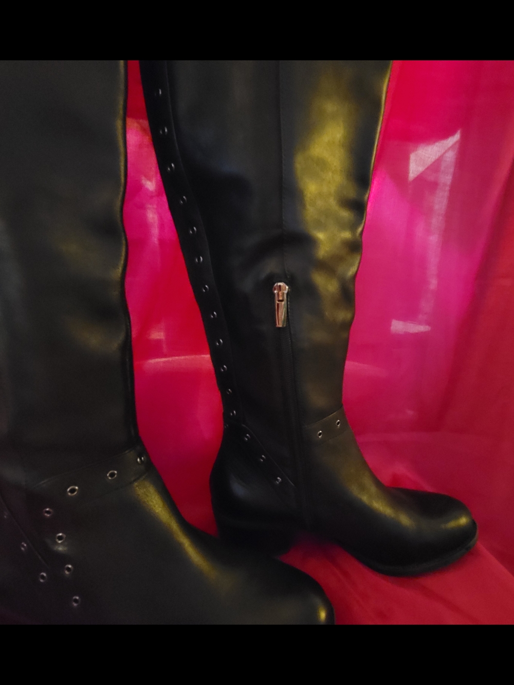 Vince Camuto Black Over-the-Knee Studded Riding Boots - Picture 3 of 5